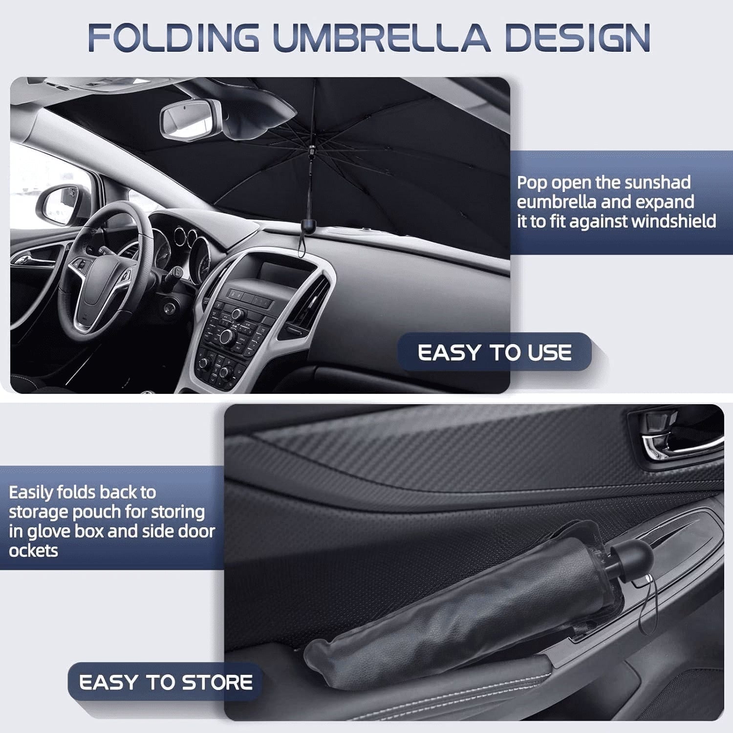 Car Windshield Sun Shade Umbrella, Upgraded Car Window Sunshade, Foldable Car Sun Shade for Windshield, Car Umbrella Sunshade Cover with 10 Fiberglass Ribs, UV Block & Heat Protection (57"X34")