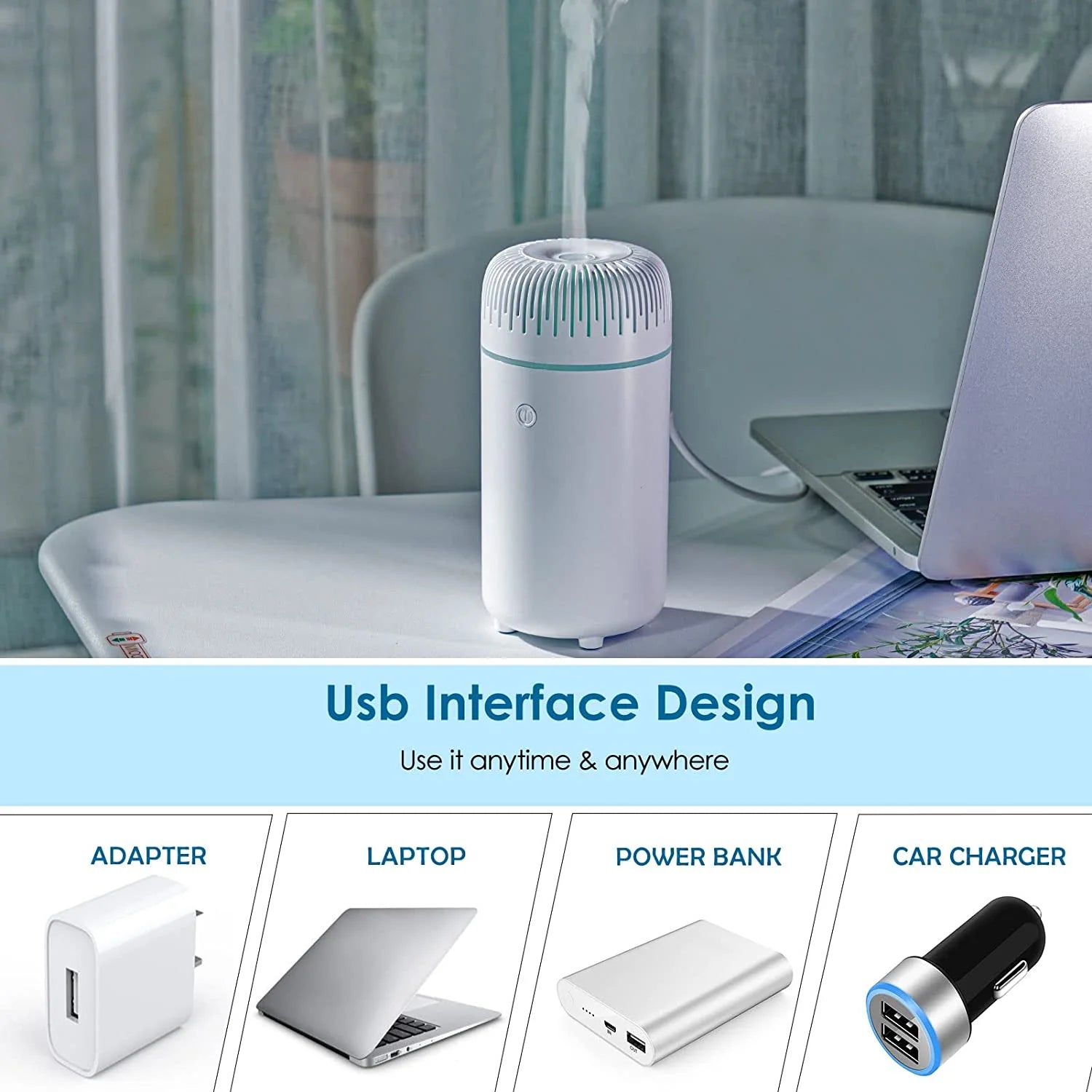 Car Diffuser Humidifier Aromatherapy Essential Oil Diffuser USB Cool Mist Mini Portable Diffuser for Car Home Office Bedroom White